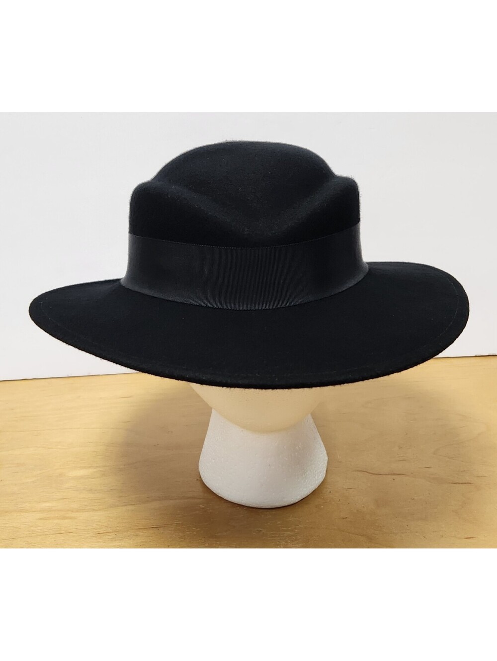 Vintage Arlin Black 100% Wool Wide Brim Fedora Dress Hat Made in USA 1970s OSFM